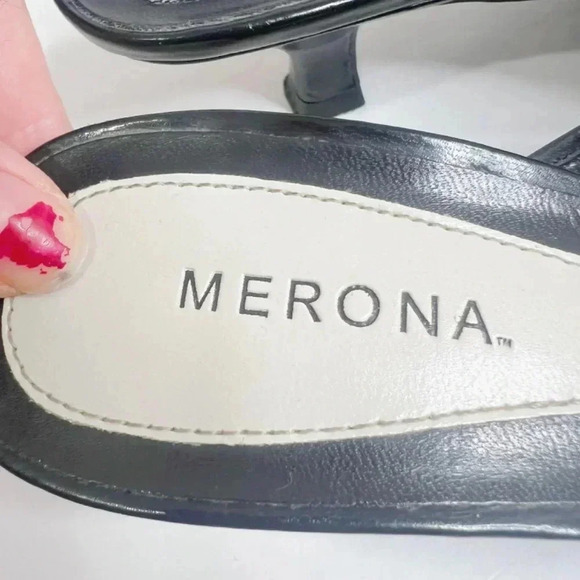 Y2k Merona Allyn Black Leather Kitten Heels Bow Size 5.5 - Picture 6 of 10